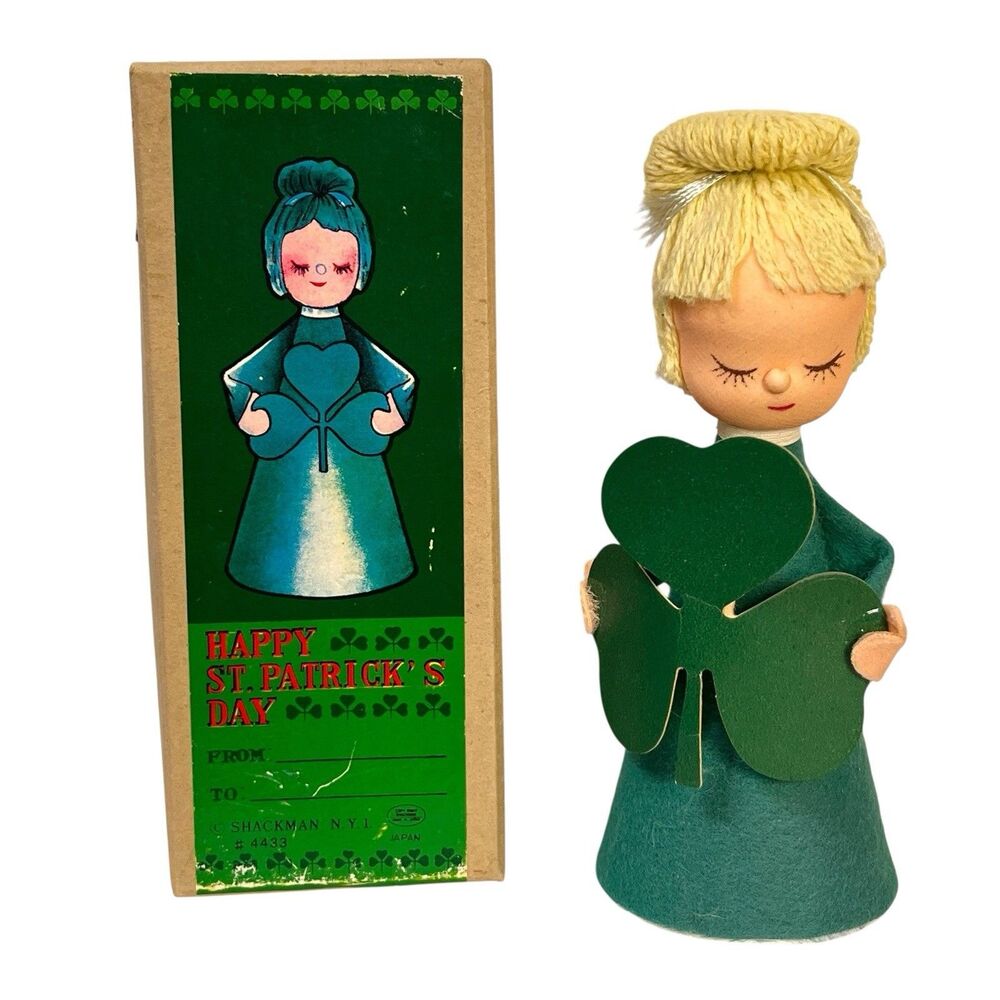 Vintage Rare Shackman Happy St Patrick’s Day 4433 Girl Doll Figurine Japan 7”